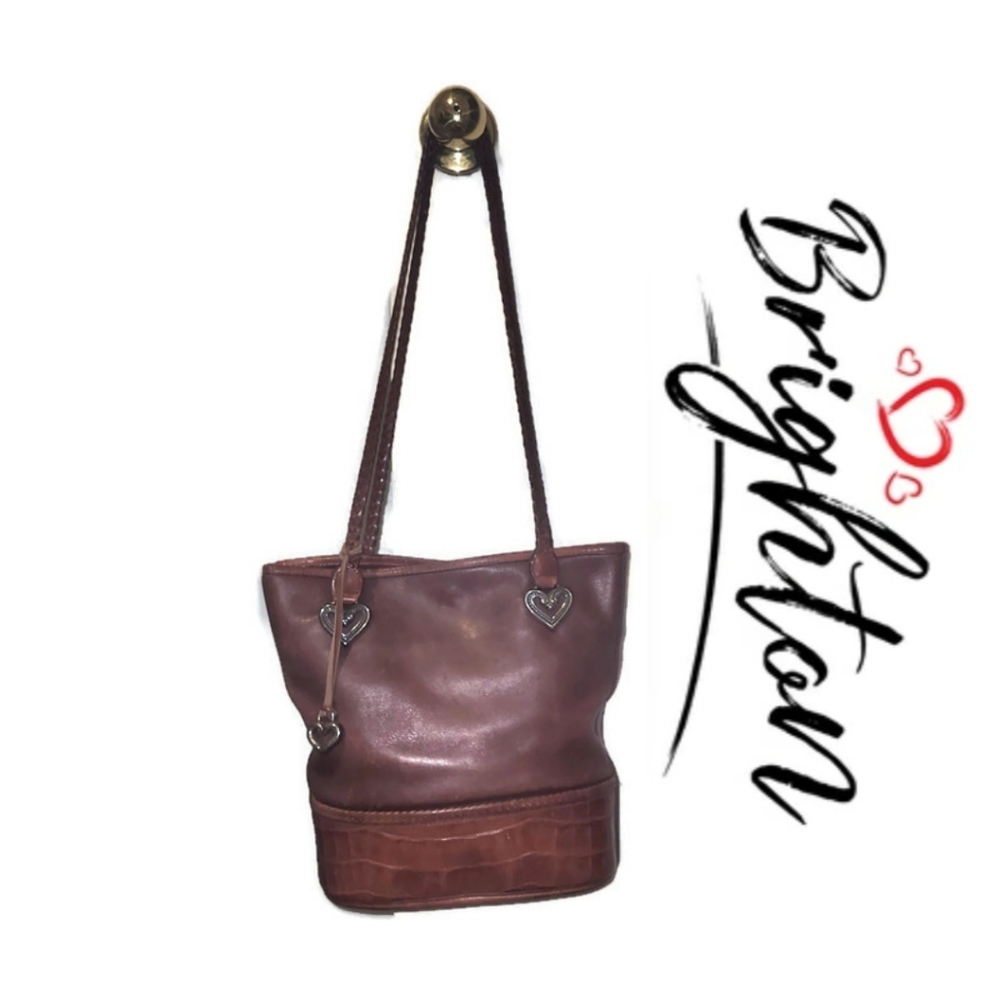 Brighton Brown Vintage Leather Crocodile Print Bucket Bag